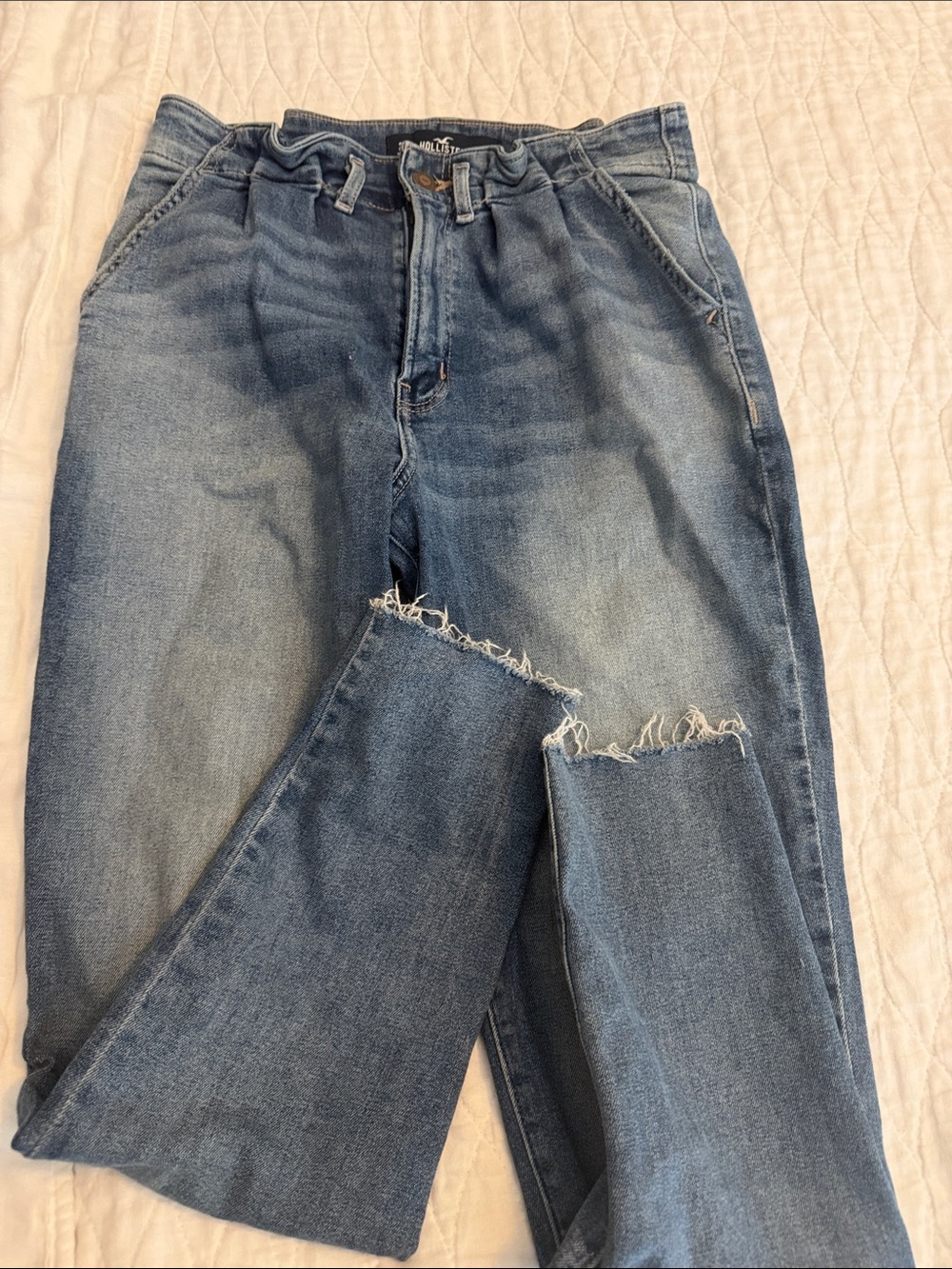 Hollister Light Blue Straight Leg Jeans with Raw Hem